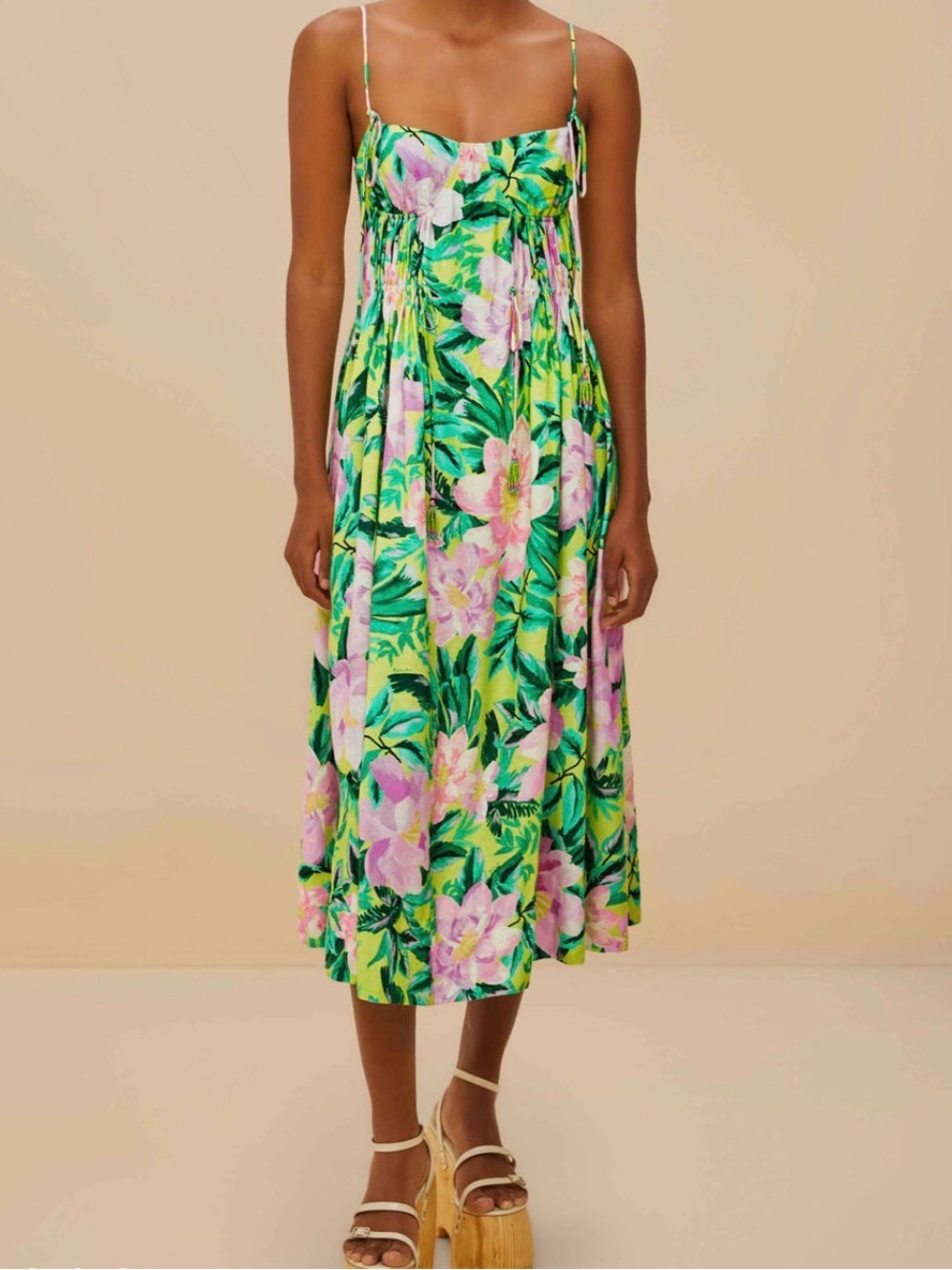 FARM Rio Green Midi Dress with Pink Floral Print - Picture 6 of 6